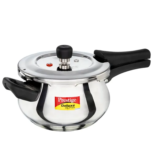  Prestige 3 Litre Stainless Steel Deluxe Alpha Svachh Outer Lid Pressure Cooker | Mini Handi | 10Y Warranty | Deep Lid for Spillage Control | TRIPLY Base | GRS | Gas & Induction Compatible | ISI